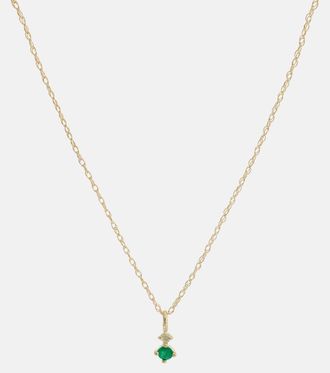 Stone and Strand Tiny Emerald Goddess 14kt gold choker with emeralds and diamonds