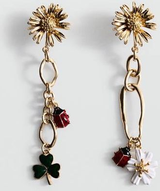 Mango Orecchini lunghi fiori oro - Donna - Taglia unica - MANGO
