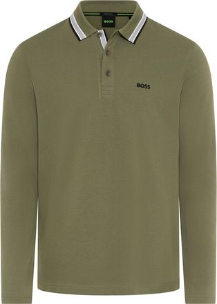 Boss Green by Hugo Boss Langarm-Poloshirt BOSS GREEN Plisy, Herren, Gr. 4XL, schwarz beige257, Jersey, Obermaterial: 100% Baumwolle, regular fit h&uuml;ftlang, V-Ausschnitt, einge