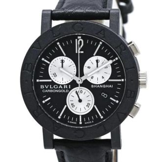 Bulgari Pre-owned Bb38 Polshorloge - Heren - Pre-owned - Zwart - Maat: ONE Size Leer