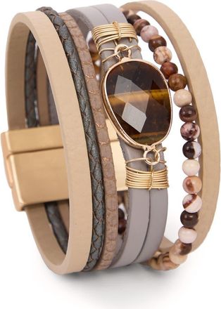 Saachi Nirvana Beaded Leather Bracelet in Taupe at Nordstrom Rack