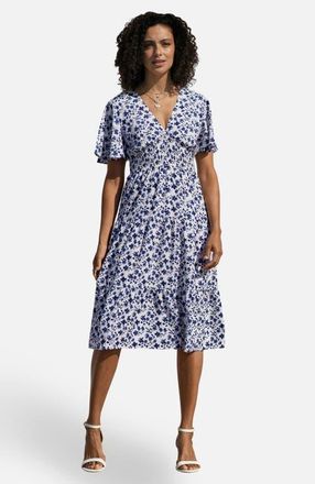 Yumi Floral Angel Sleeve Midi Dress in White at Nordstrom, Size 10