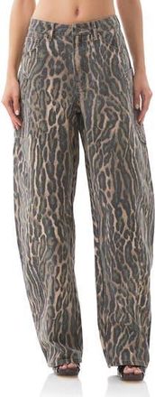 AFRM Bexley Leopard Barrel Leg Jeans in Camo Leopard at Nordstrom Rack, Size 24