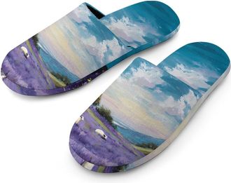 Generic Sheep in Lavender Fields Mens House Slippers Slip Indoor Slipper On Shoes Warm Outdoor