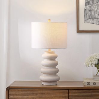 Jonathan Y Designs Juniper 26 Modern Minimalist Resin Stacked Ovoid LED Lamp, Antique White