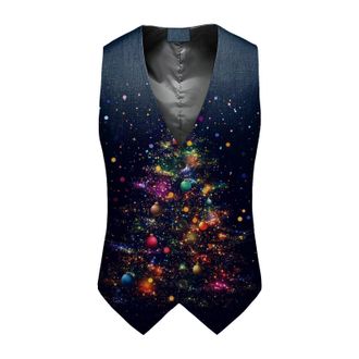 Generic Christmas Waistcoat Mens Vest Festival Christmas Snowflake Suit Vest Fun Waistcoat Christmas Happy Santa Xmas Waistcoats with Pockets V Neck Sleeveles