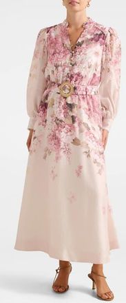 Ever New Peyton Belted Long Sleeve Button Front Maxi Dress in Cream Adela Floral at Nordstrom, Size 14