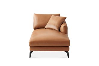 Castlery Lena Leather Right Chaise Sofa, American Top Grain Leather, Matte Black Legs, Brown