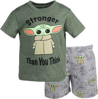 Star Wars The Mandalorian Grogu 2-Piece T-Shirt and Shorts Set in Grogu Olive Grey at Nordstrom, Size 24M