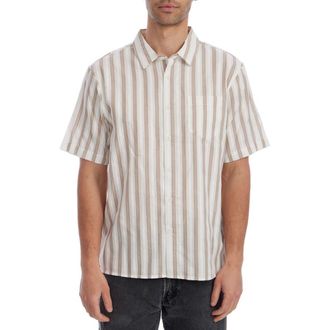 PX Los Angeles Stripe Jacquard Short Sleeve Cotton Button-Up Shirt in Tan at Nordstrom Rack, Size Xx-Large