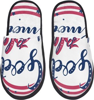 Generic Slippers For Men God Bless America Patriotic Star Print Ladies House Slippers Winter Warm MenS Warm Slip On Slipper, For Indoor Outdoor, Travel, Hotel
