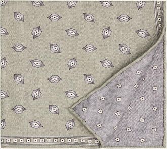 Brunello Cucinelli Mens Geometric Leaf-Print Silk Pocket Square