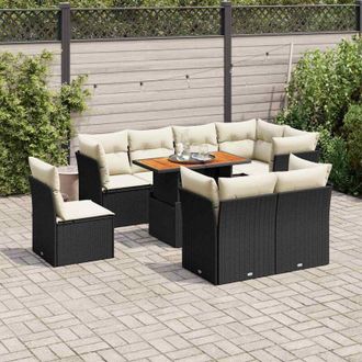 vidaXL Set De Sof&aacute;s De Jard&iacute;n Con Cojines 9 Pzas Rat&aacute;n Sint&eacute;tico Negro Vidaxl
