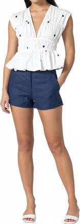 Lusana Tailor Linen Short In Indigo Navy
