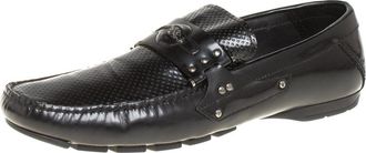 Versace Black Leather Medusa Detail Slip On Loafers