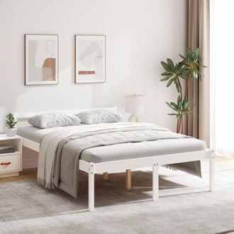 vidaXL Cama Senior Sin Colch&oacute;n Madera Maciza De Pino Blanco 140x190 Cm Vidaxl
