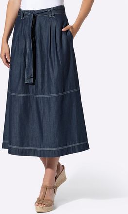 Heine Jeansrock HEINE, Damen, Gr. 34, blau, stone, washed, 100% Baumwolle, unifarben, wadenlang, R&ouml;cke Jeansrock