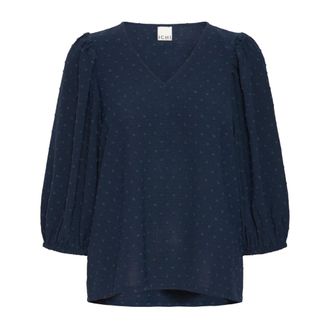 Ichi Ichi - Total Eclipse V-Hals Blouse - Dames - Blouses & Shirts - Blauw - Maat: L Poliester