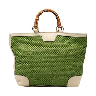 Gucci Pre-owned Handbags, female, Green, Size: ONE SIZE Pre-owned Woven Tote Bag