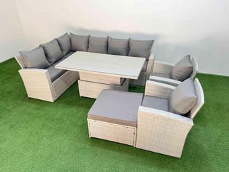 Fimous 9 Seat Garden Furniture Corner Sofa with Big Footstool Light Grey