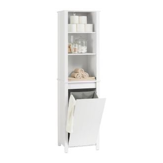 SoBuy Sobuy - Armario Alto Ba&ntilde;o Mueble Columna De Ba&ntilde;o Con 3 Estantes Y 1 Cesto 45 X 35 X 171 Cm Blanco Bzr102-w Es