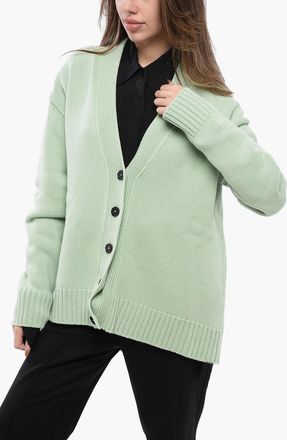 Jil Sander Cardigan in Misto Cashmere con Fondo Asimmetrico Jil Sander