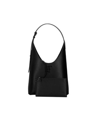 Elisabetta Franchi Black Hobo Bag with Logo and Detachable Pouch