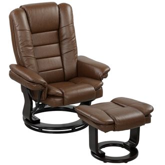 HOMCOM Swivel Manual Recliner and Footrest Set PU Leather Chair Brown | TJ Hughes
