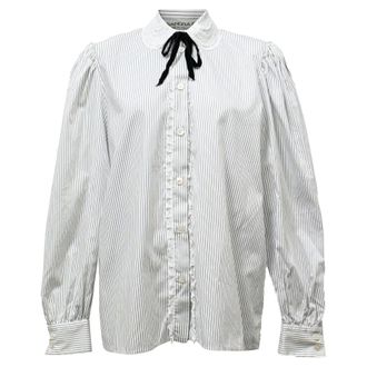 Alessandra Rich Striped Lace Trimmed Blouse in White Cotton