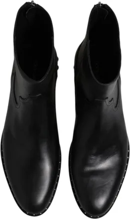 Dolce & Gabbana Mens Black Leather Logo Ankle Boots Studded Shoes Calf