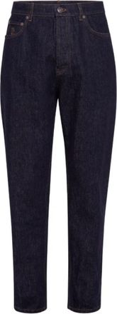 Brunello Cucinelli Indigo Blauw Geborduurde Jeans - Heren - Slim Fit Jeans - Blauw - L - Katoen - Jeans