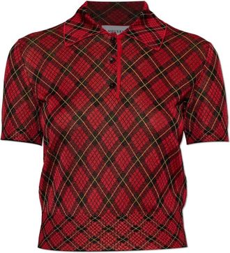 Alexander McQueen Polo Shirt met een ruitpatroon - Dames - V-hals truien - Rood - XS - Leer - Truien & Vesten