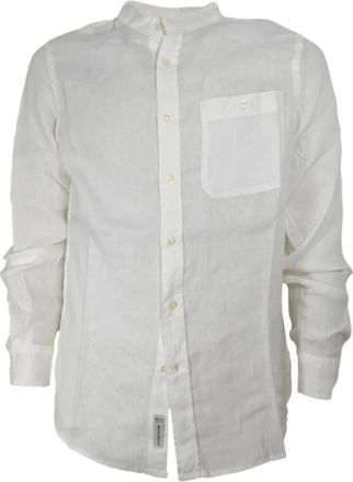 Woolrich Linnen overhemd met bandkraag - Heren - Casual Overhemden - Wit - S - Linnen - Overhemden