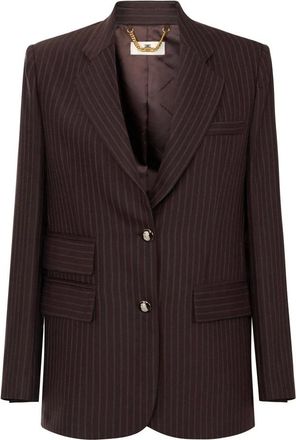 Elisabetta Franchi Pinstriped jas van cool wool - Dames - Jassen - Bruin - Maat: L Wol