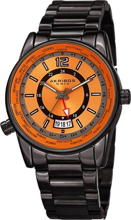 Akribos XXIV World Time Quartz Orange Dial Mens Watch AK1021GNOR