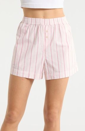 Open Edit Oversize Boyfriend Boxer Shorts in Pink Riley Stripe at Nordstrom, Size X-Small