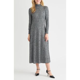Misook M&eacute;lange Long Sleeve A-Line Knit Maxi Dress in Black/New Ivory at Nordstrom, Size Xx-Large