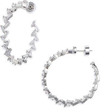 Nordstrom Cubic Zirconia Baguette Hoop Earrings in Clear- Silver at Nordstrom Rack