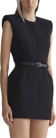MUGLER Structured Black Mini Dress with Padded Shoulders