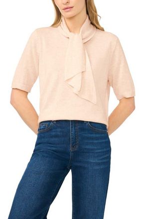 CeCe by Cynthia Steffe Tie Neck Short Sleeve Sweater in French Taupe at Nordstrom, Size X-Large