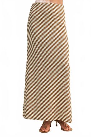 Mustard Seed Diagonal Striped Knitted Skirt In Taupe