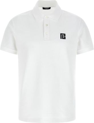 Balmain White Embroidery Logo Polo Shirt