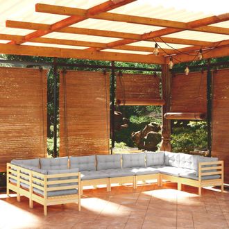 vidaXL Juego De Muebles De Jard&iacute;n 10 Pzas Y Cojines Madera Pino Gris Vidaxl