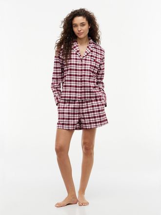 Tommy Hilfiger Womens Flannel Pajama & Sleep Mask Gift Set - Light Pink Plaid - XL