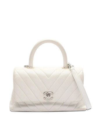 Chanel 2019 Mini Chevron Caviar Coco Top Handle Bag satchel - White