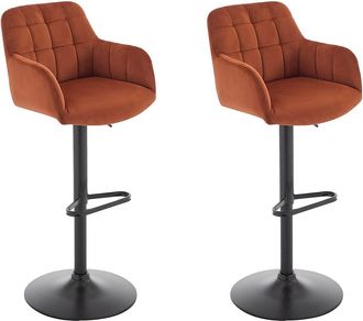 Pascal Morabito Conjunto de 2 taburetes de bar de terciopelo y metal negro - Altura ajustable - Terracota - PEGA de Pascal MORABITO