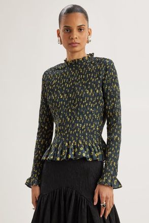 Merlette Norra Print Top in Lemon Navy Floral Print at Nordstrom, Size Xx-Small