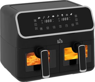 HOMCOM Dual Zone Air Fryer 8L Double Air Fryer With SYNCFinish 2700W Silver | TJ Hughes