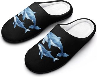 Generic Watercolor Whale Mama And Little Fashion Cotton Slippers for Women Memory Foam House Slippers Non-Slip House Bedroom Shoes