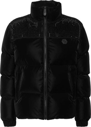 Philipp Plein Nylon en Su&egrave;de Puffer Jacket Strass - Dames - Gewatteerde jassen - Zwart - XL - Nylon - Jassen